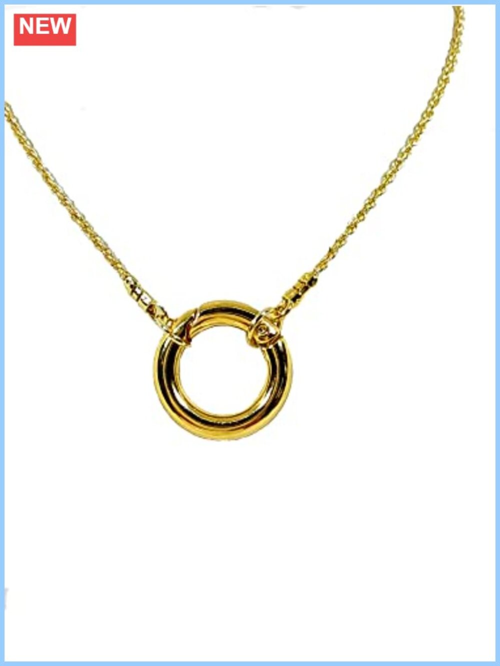 14K Gold Plated O-Ring Push Gate Collar Necklace 18 Inch Minimalist